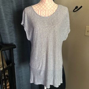 Blue and white strip linen tunic top